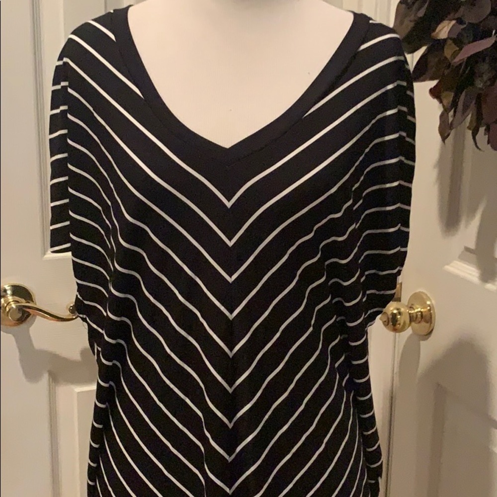 Plus size diagonal striped soft v neck top